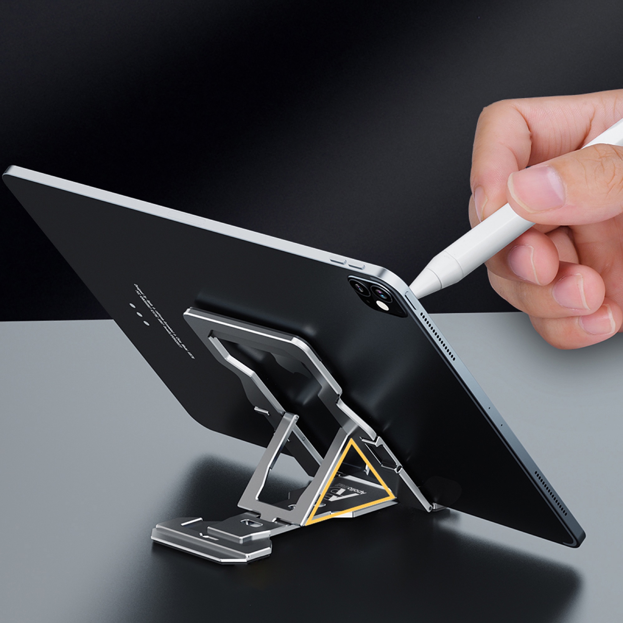 Ultra İnce Katlanabilir Masaüstü Telefon/Tablet Tutucu, Alüminyum, Gümüş - 7