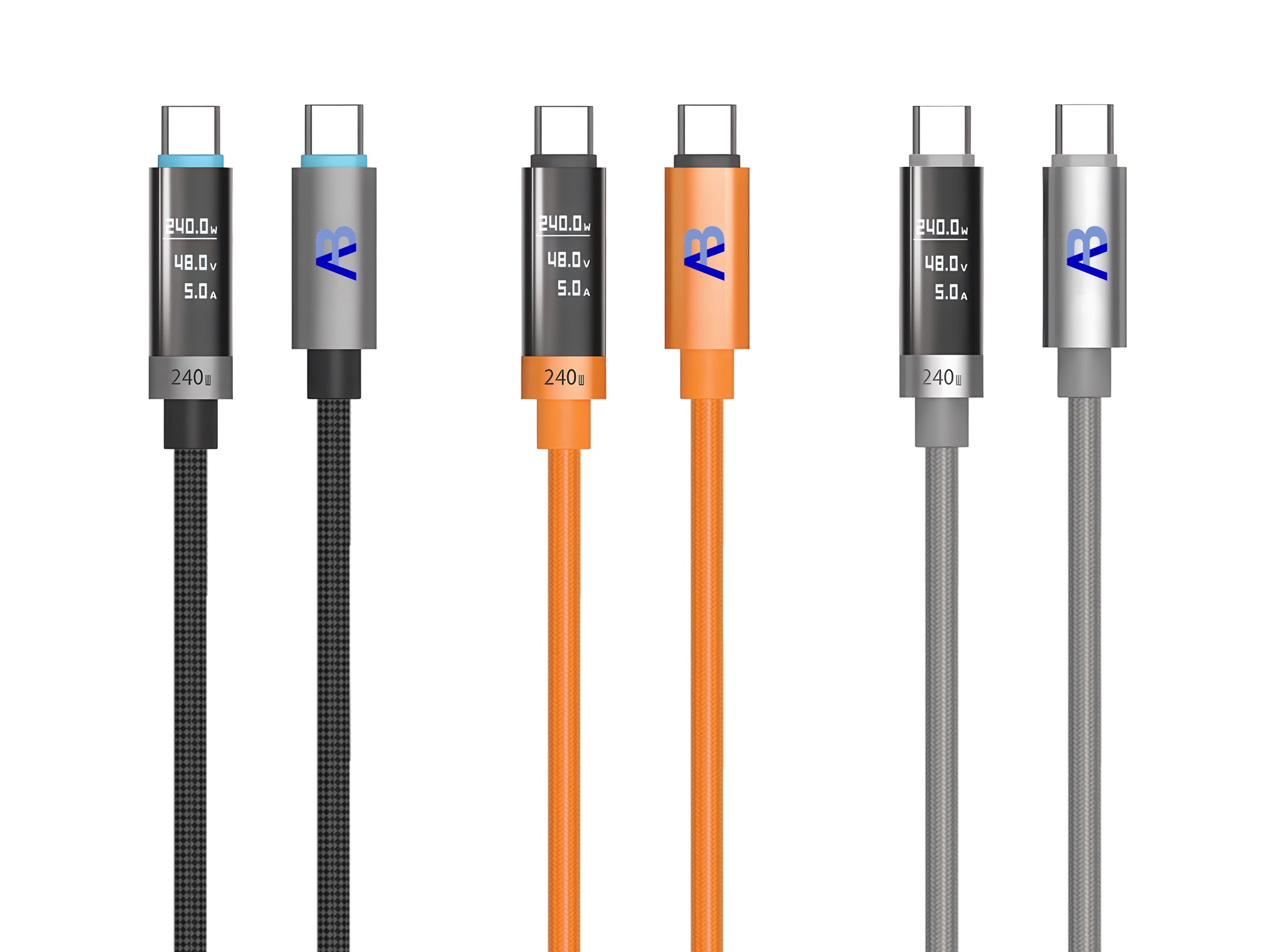 USB4 Gen3 Kablo 240W / 40Gbps OLED Ekranlı Örgülü USB-C, 1,5m Turuncu