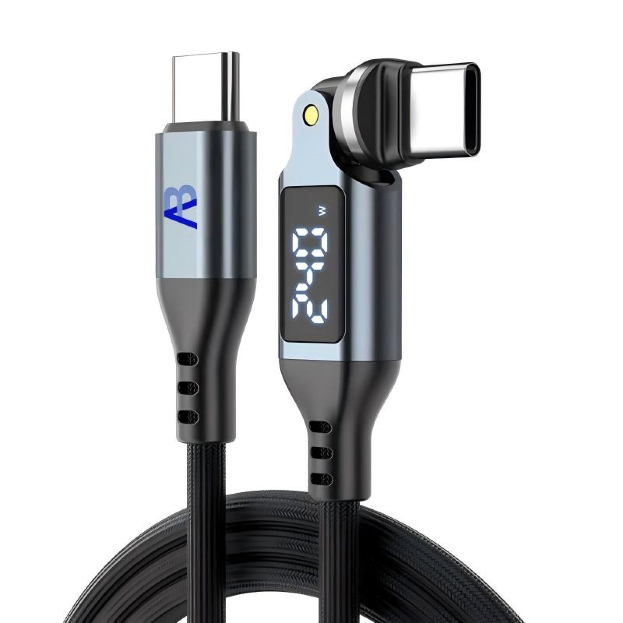 240W Dijital Ekranlı 540° Dönebilen USB-C Kablo, 150cm Siyah