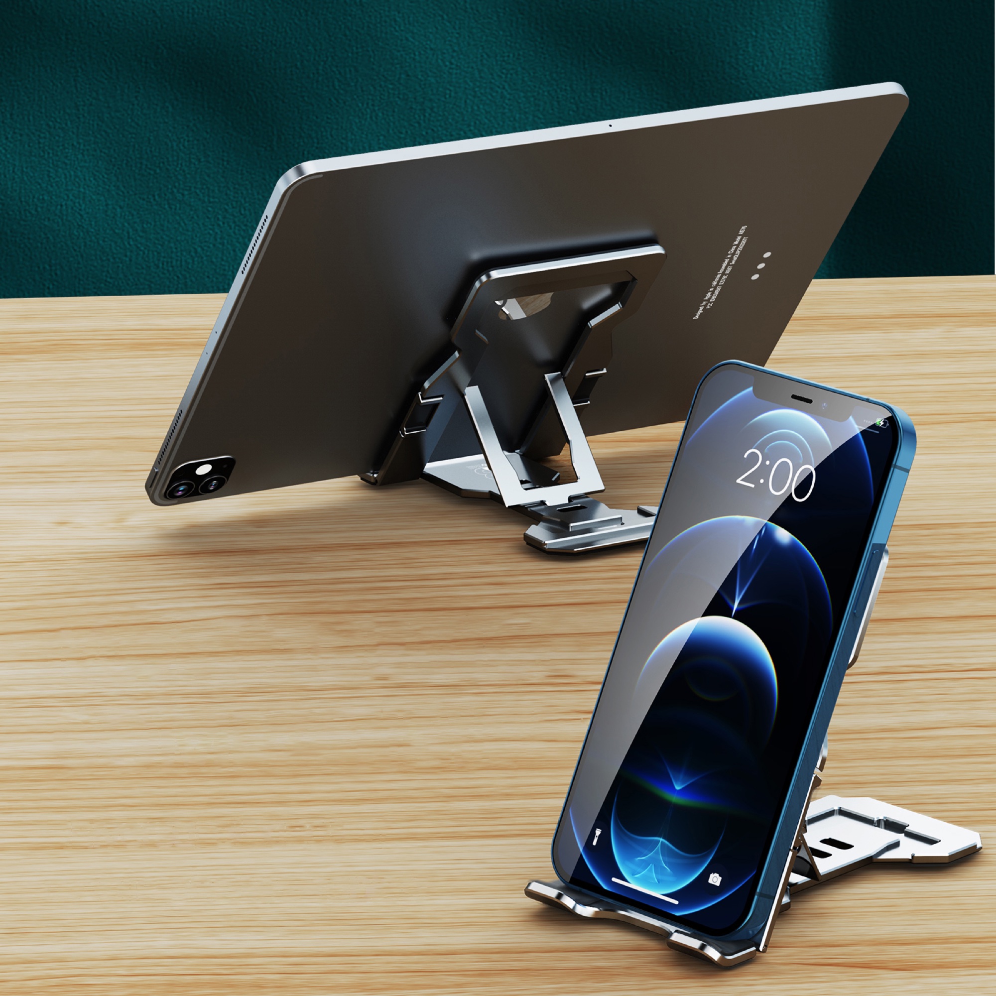 Ultra İnce Katlanabilir Masaüstü Telefon/Tablet Tutucu, Alüminyum, Gri - 4