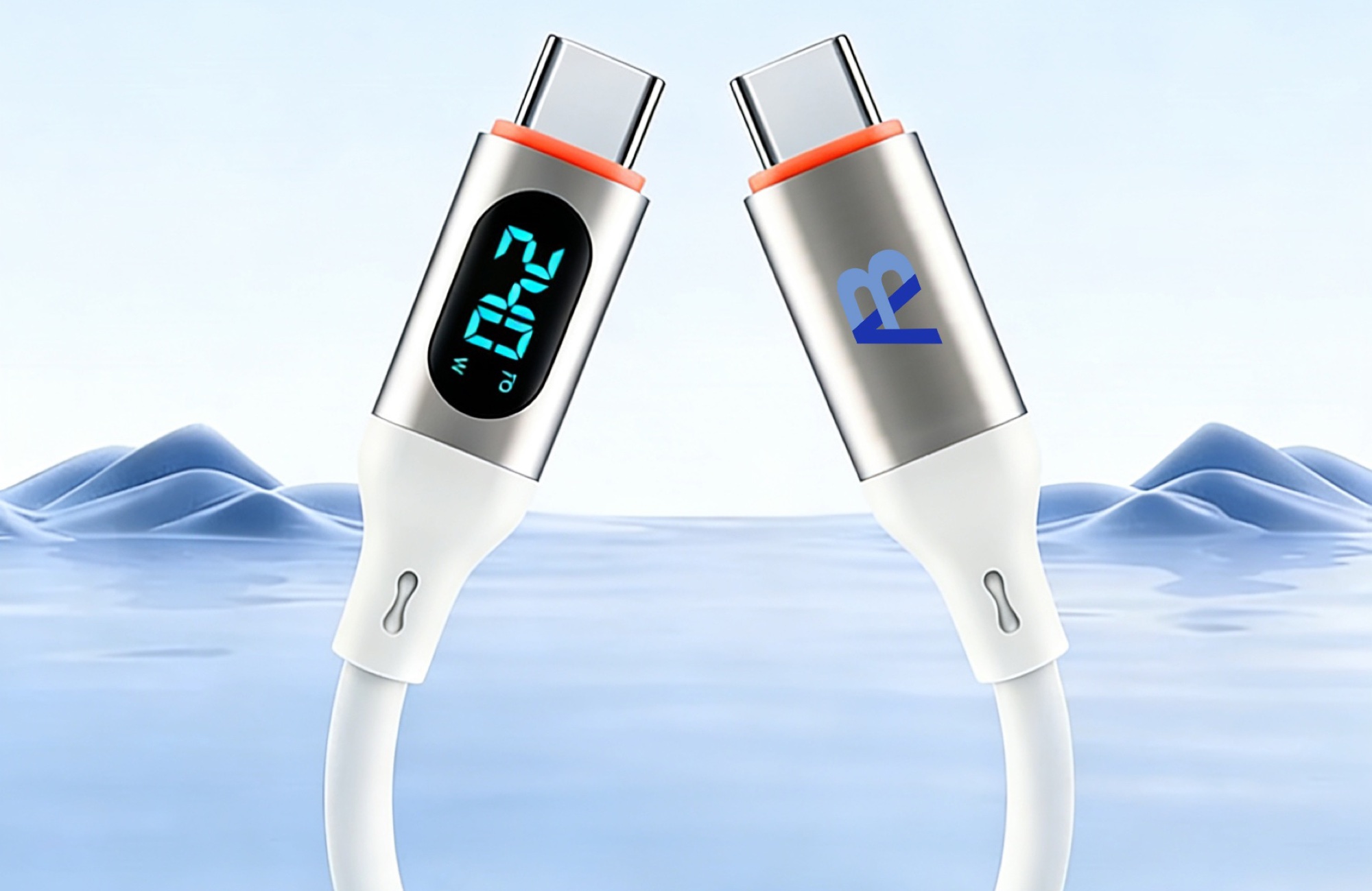240W Dijital Ekranlı USB-C Kablo Sıvı Silikon, 50cm Siyah - 9