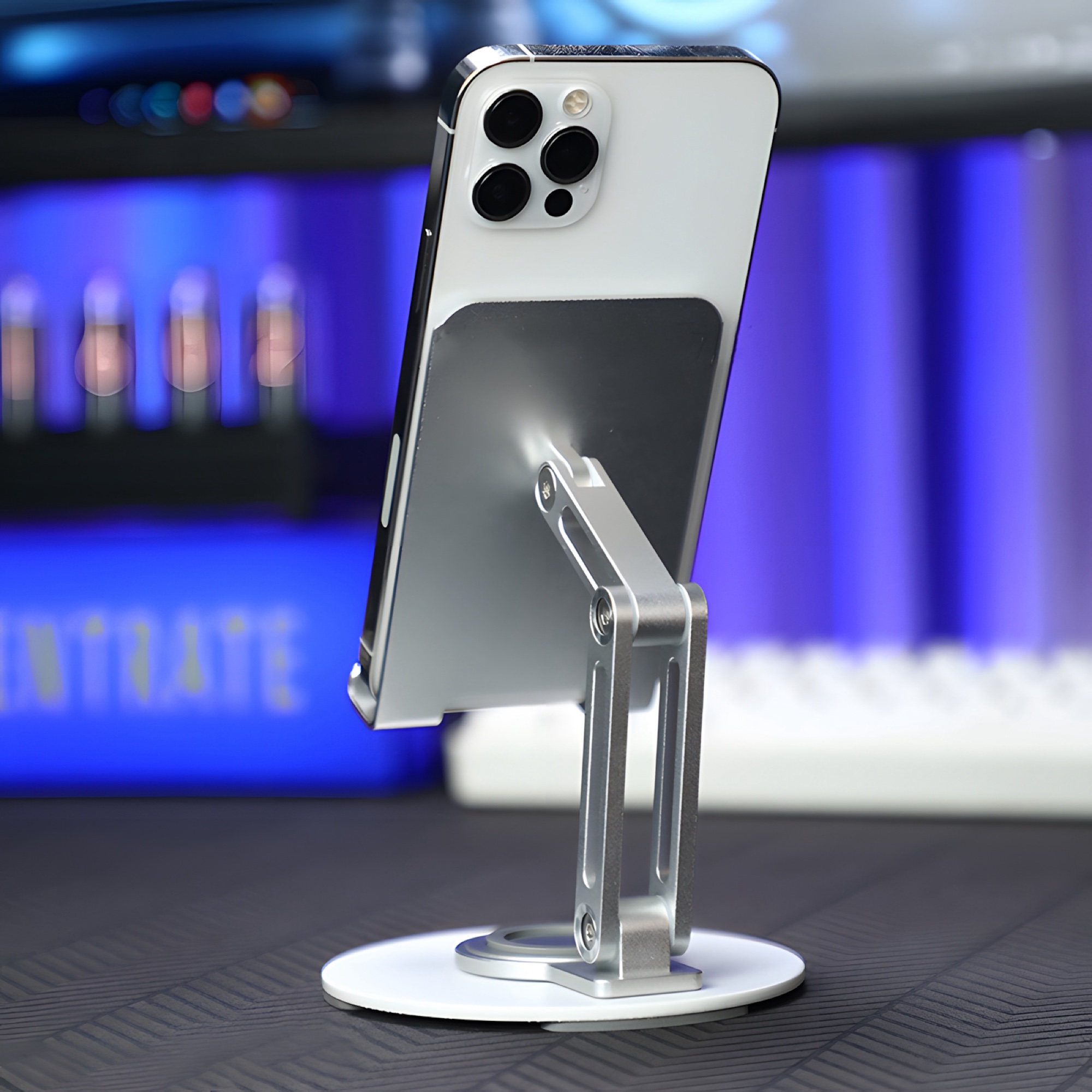 Katlanabilir Alüminyum Telefon Standı, 360° Döner Tabanlı, Yükseklik Ayarlı - Koyu Gri - 7