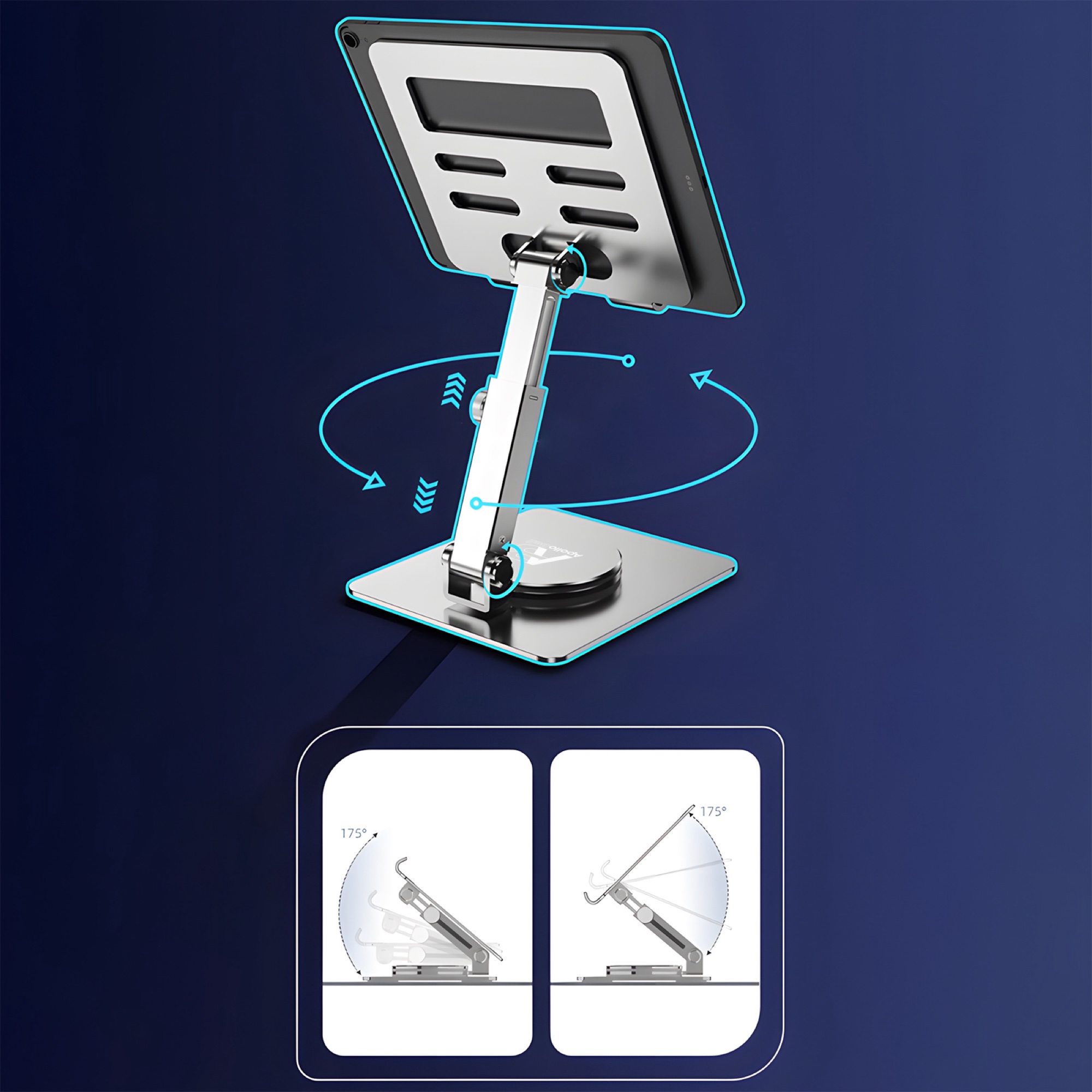 Katlanabilir Teleskopik Telefon ve Tablet Standı, Alüminyum 360° Döner - Gümüş - 3