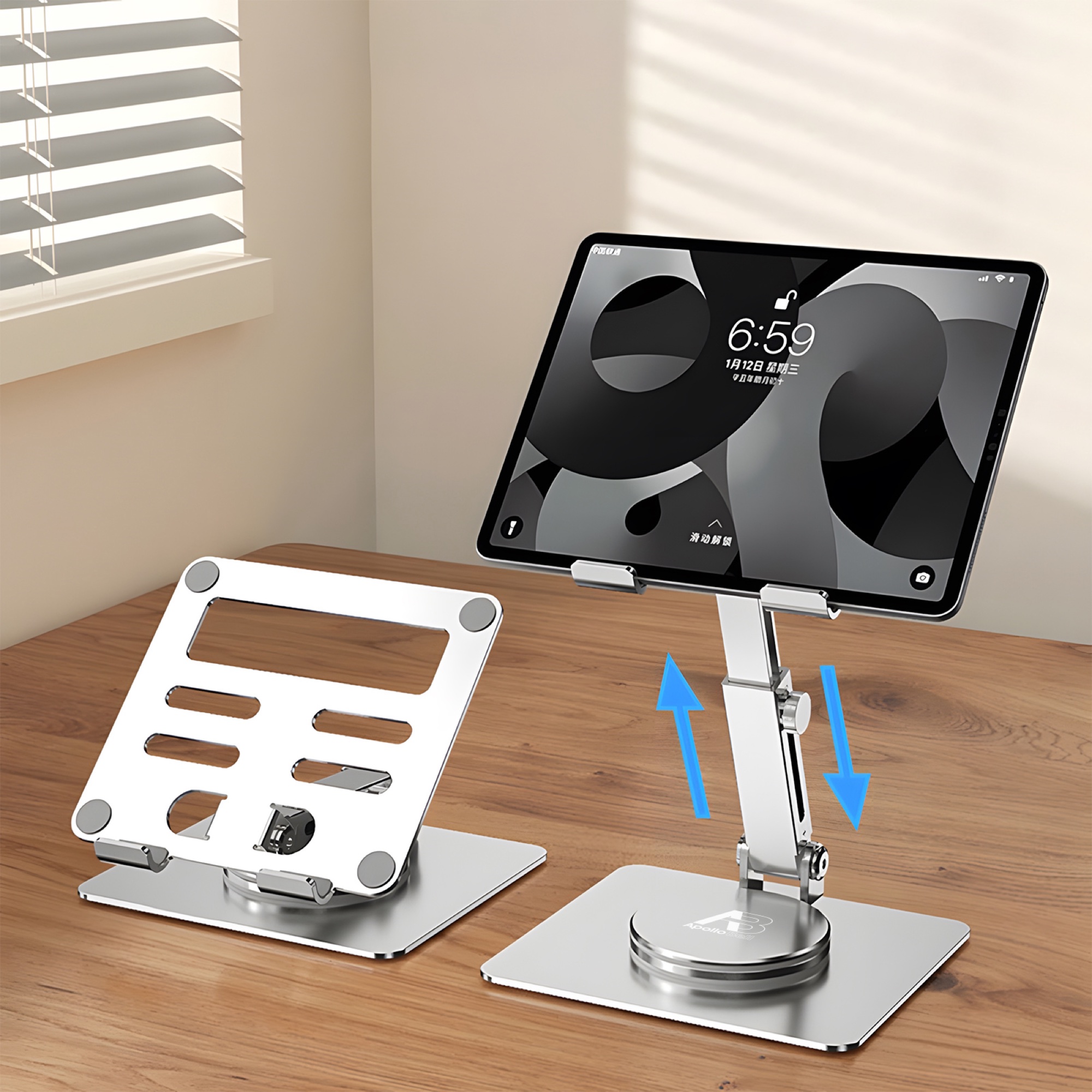 Katlanabilir Teleskopik Telefon ve Tablet Standı, Alüminyum 360° Döner - Gümüş - 2