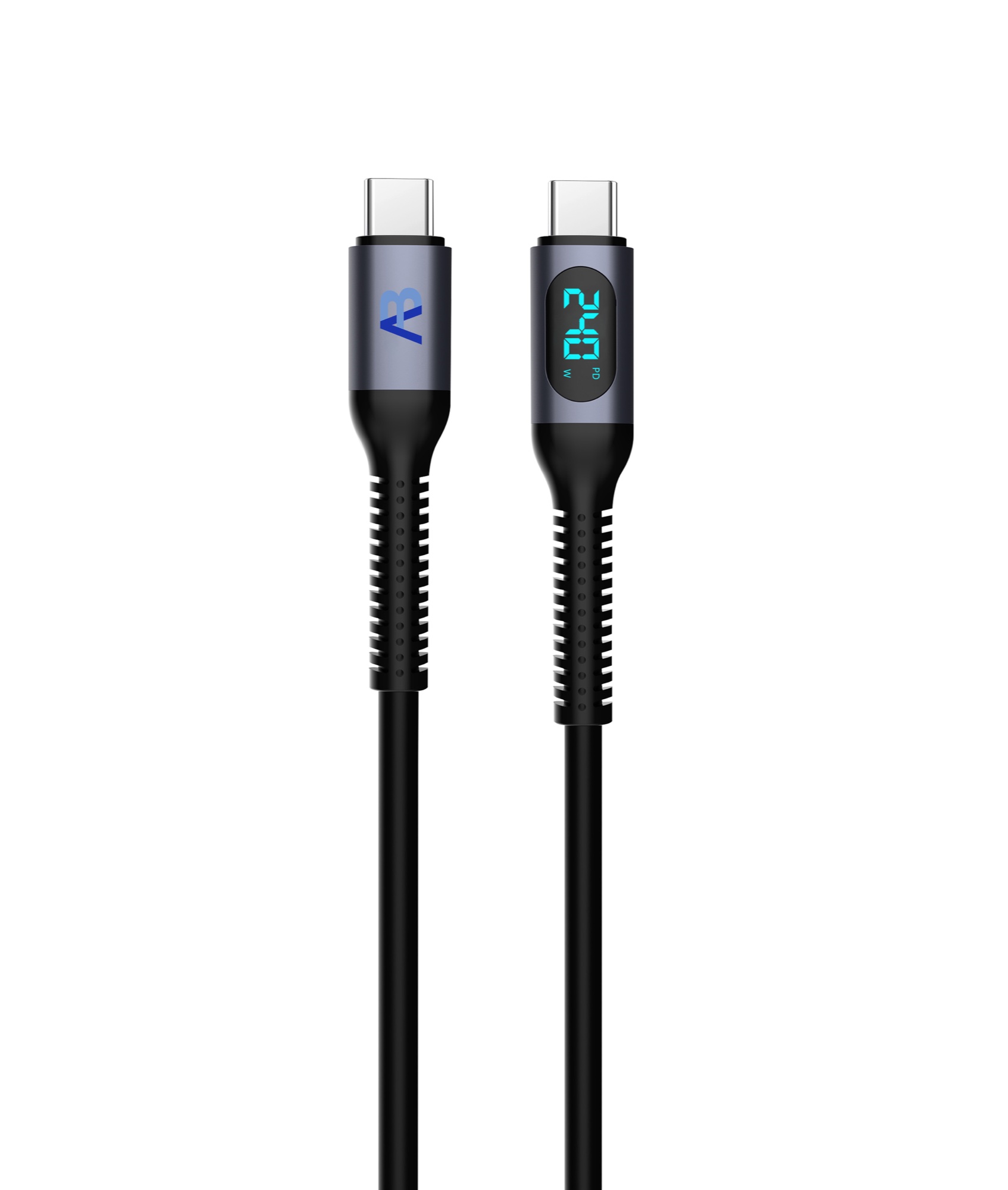 240W USB-C Şarj Kablosu + Seyahat Tutucusu Seti, LED Güç Göstergeli, 50cm Siyah