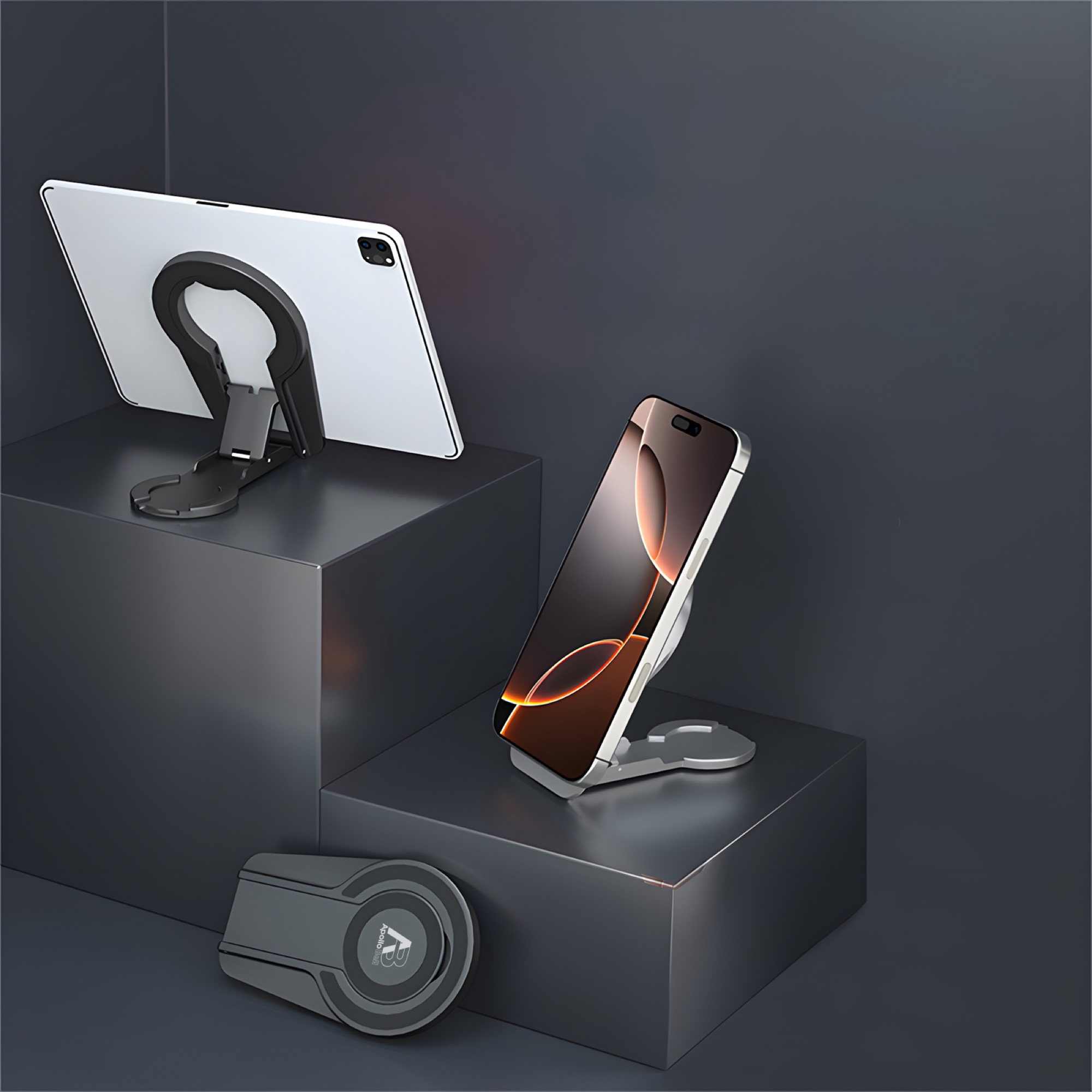Çift Taraflı Manyetik Katlanabilir Telefon ve Tablet Standı, Ayarlanabilir Açı - Gümüş - 5