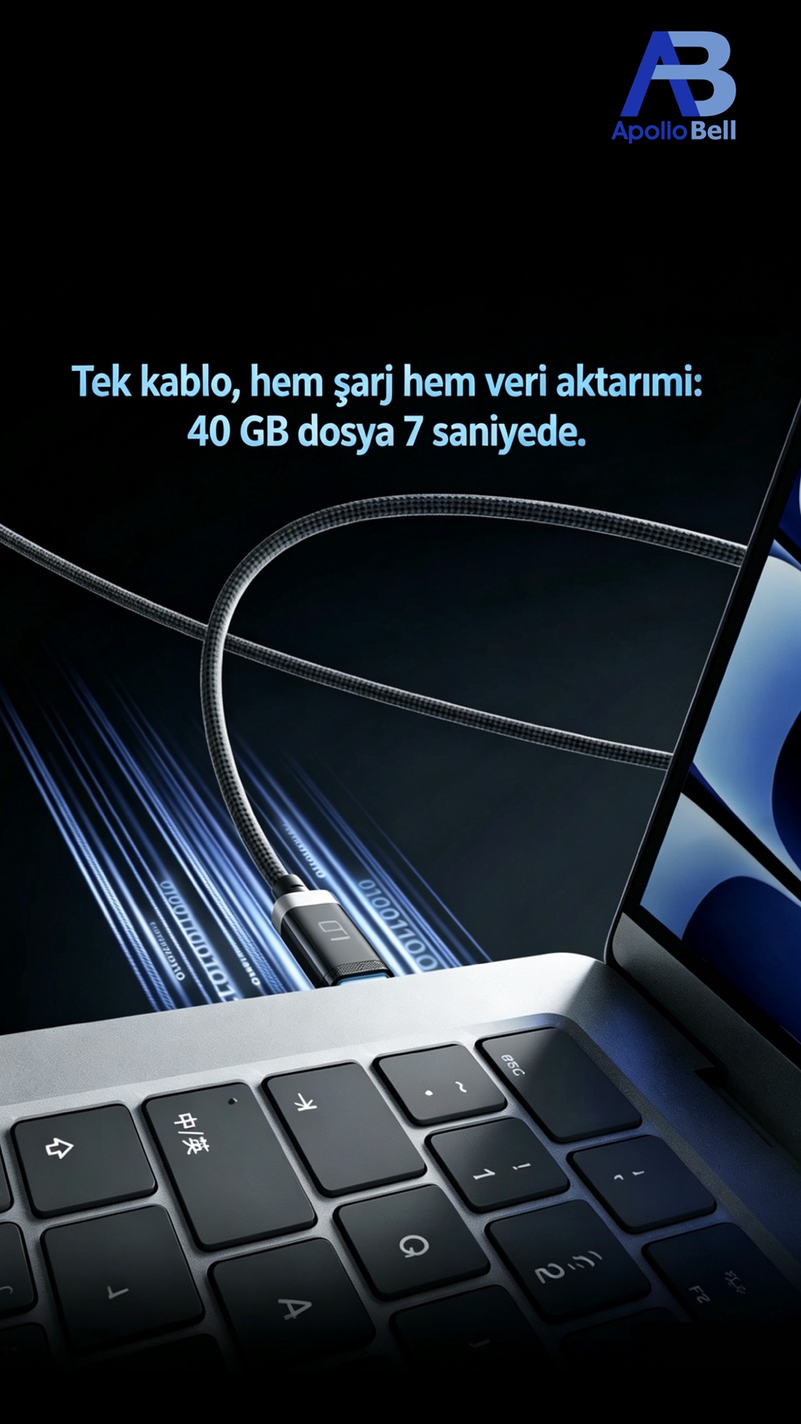 USB4 Gen3 Kablo 240W / 40Gbps OLED Ekranlı Örgülü USB-C, 1m Siyah - 5