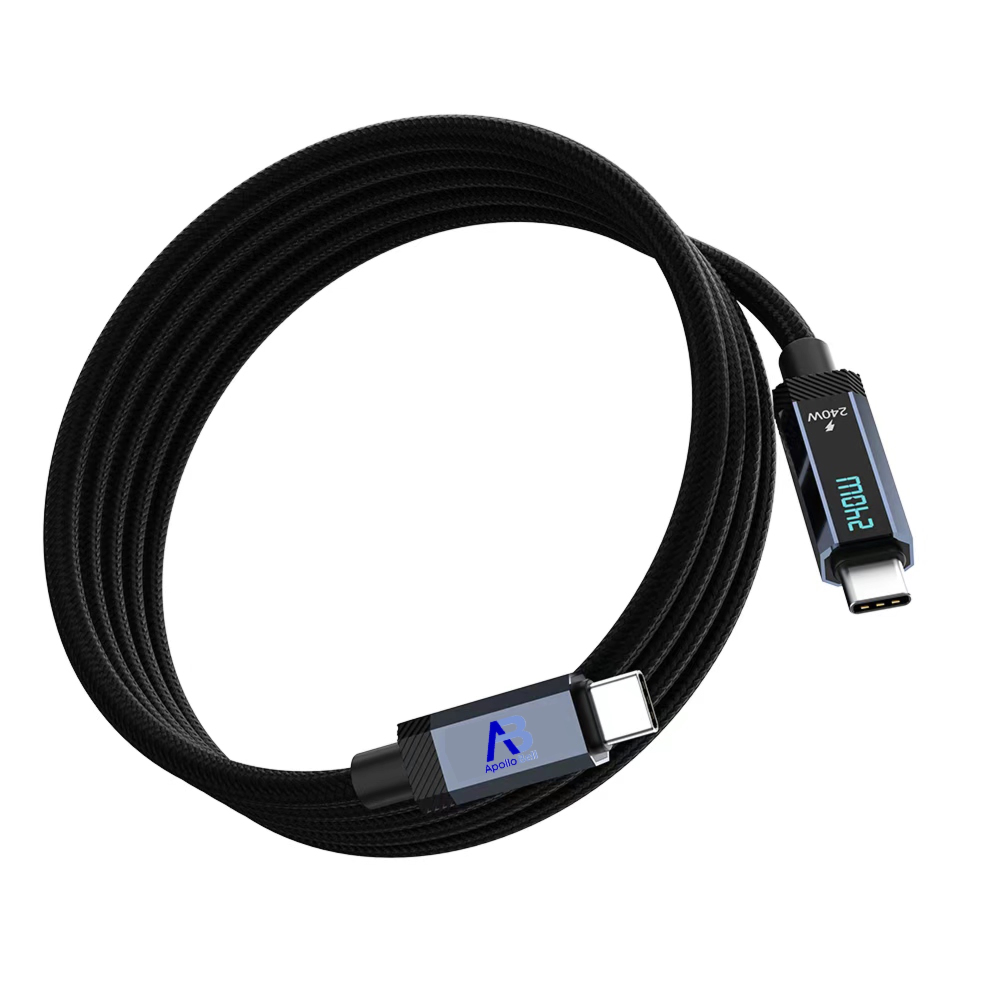 USB4 V2.0 Manyetik Kablo 240W / 80Gbps Dijital Ekranlı Örgülü USB-C, 150cm Siyah