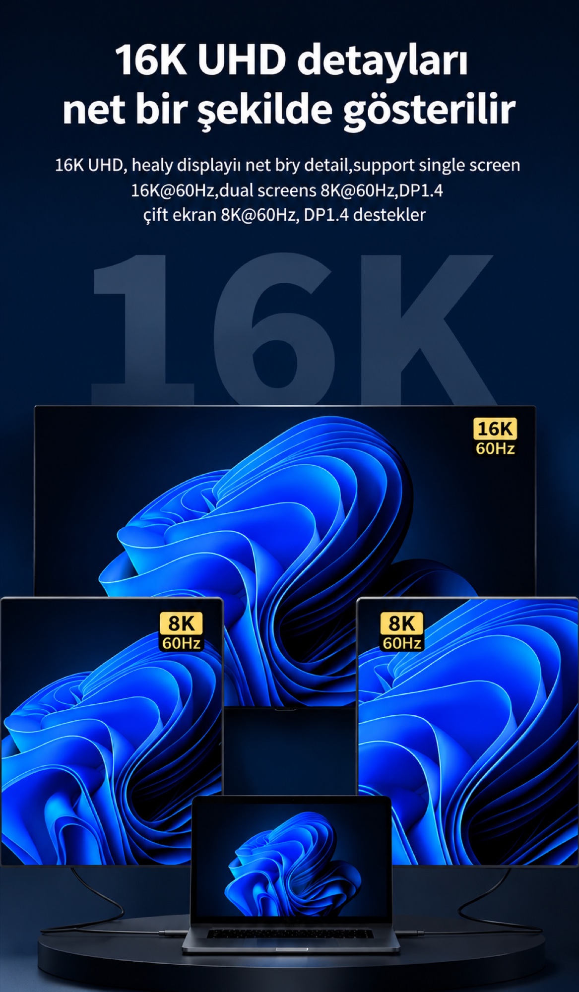 Thunderbolt 5 Kablo 240W / 80Gbps Örgülü USB-C, 200cm Siyah - 8