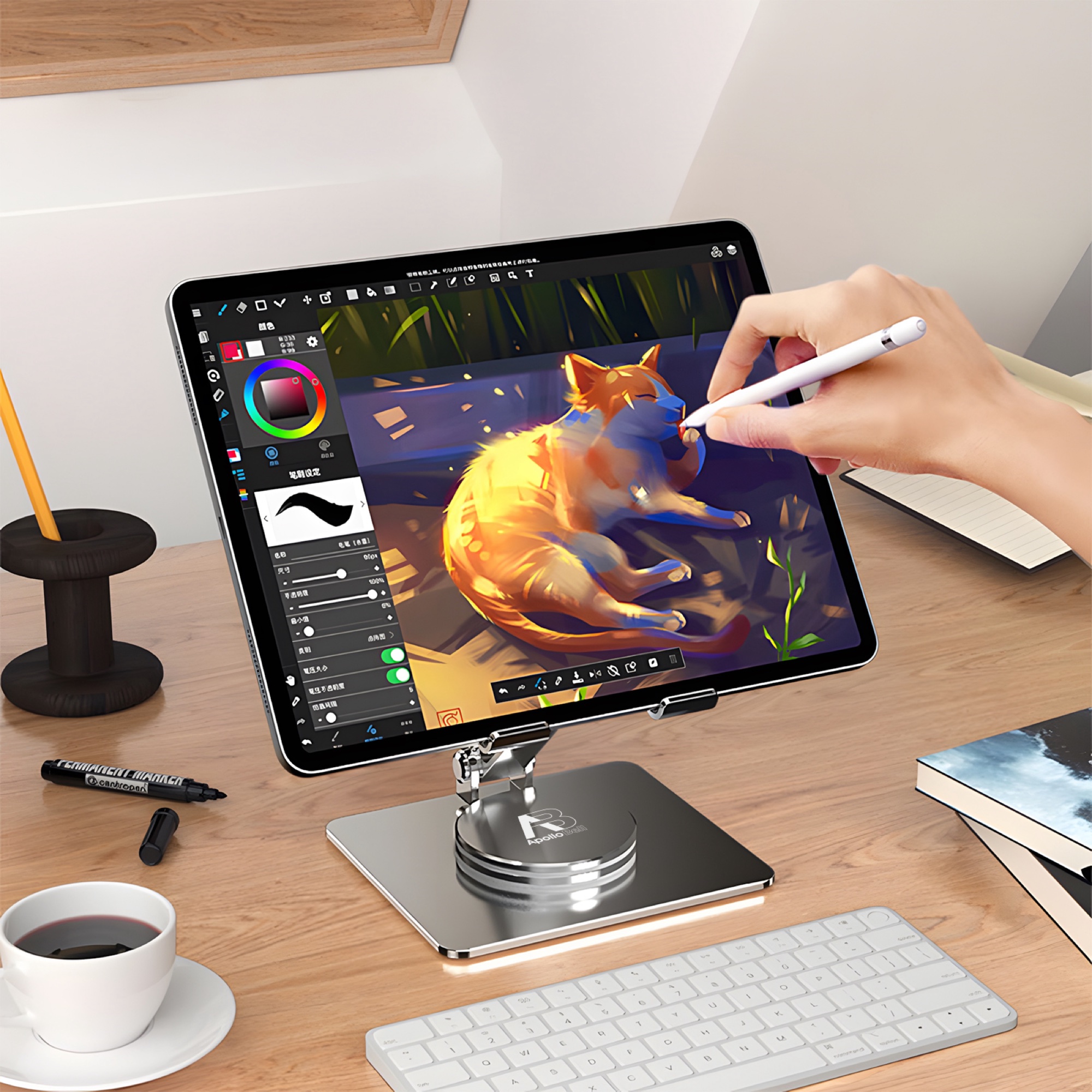 Katlanabilir Teleskopik Telefon ve Tablet Tutucu, 360° Dönebilir Alüminyum 4-13 inç, Gri - 6