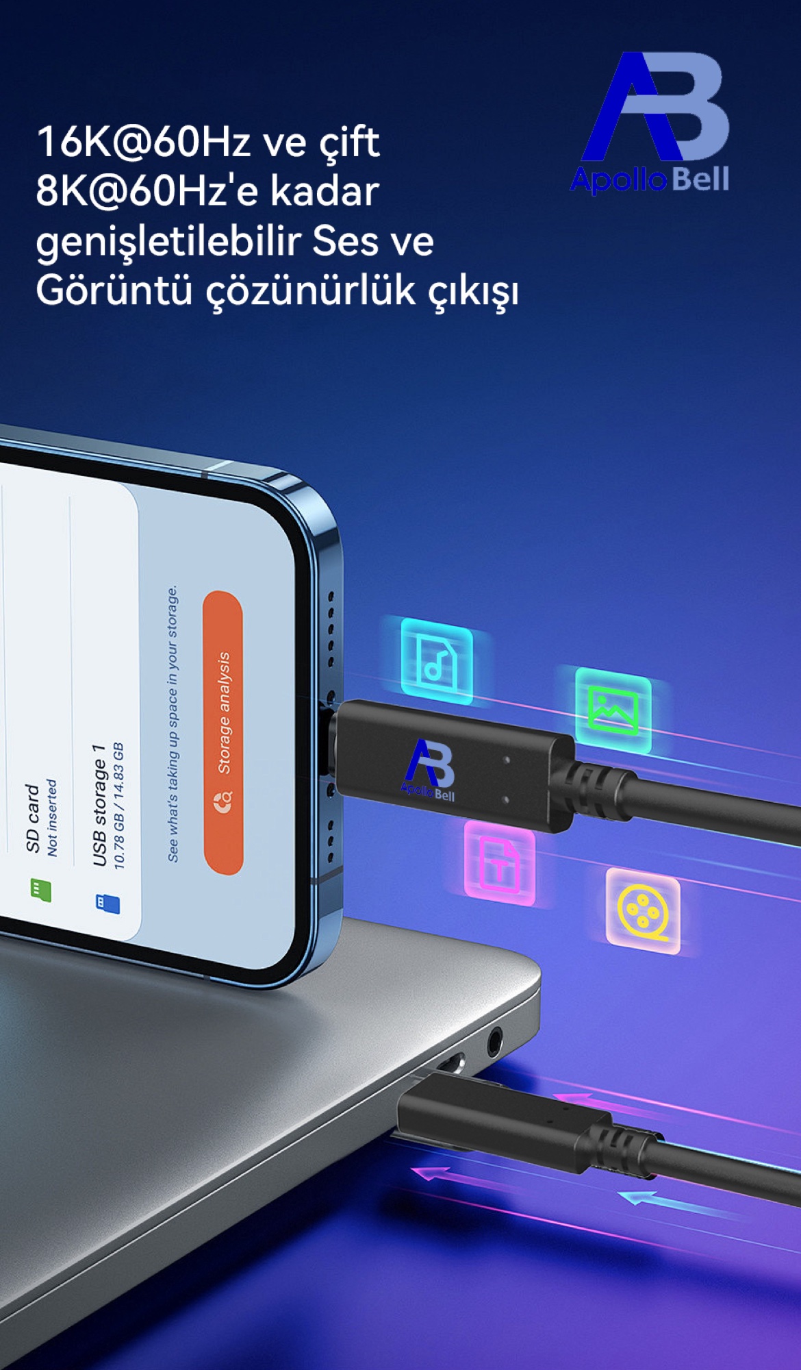 USB4 V2.0 Aktif Kablo 240W / 80Gbps USB-C, 1,5m Siyah - 4