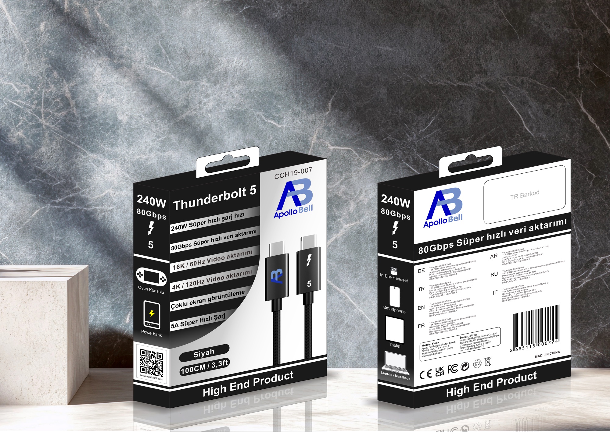 Thunderbolt 5 Kablo 240W / 80Gbps Örgülü USB-C, 100cm Siyah - 11