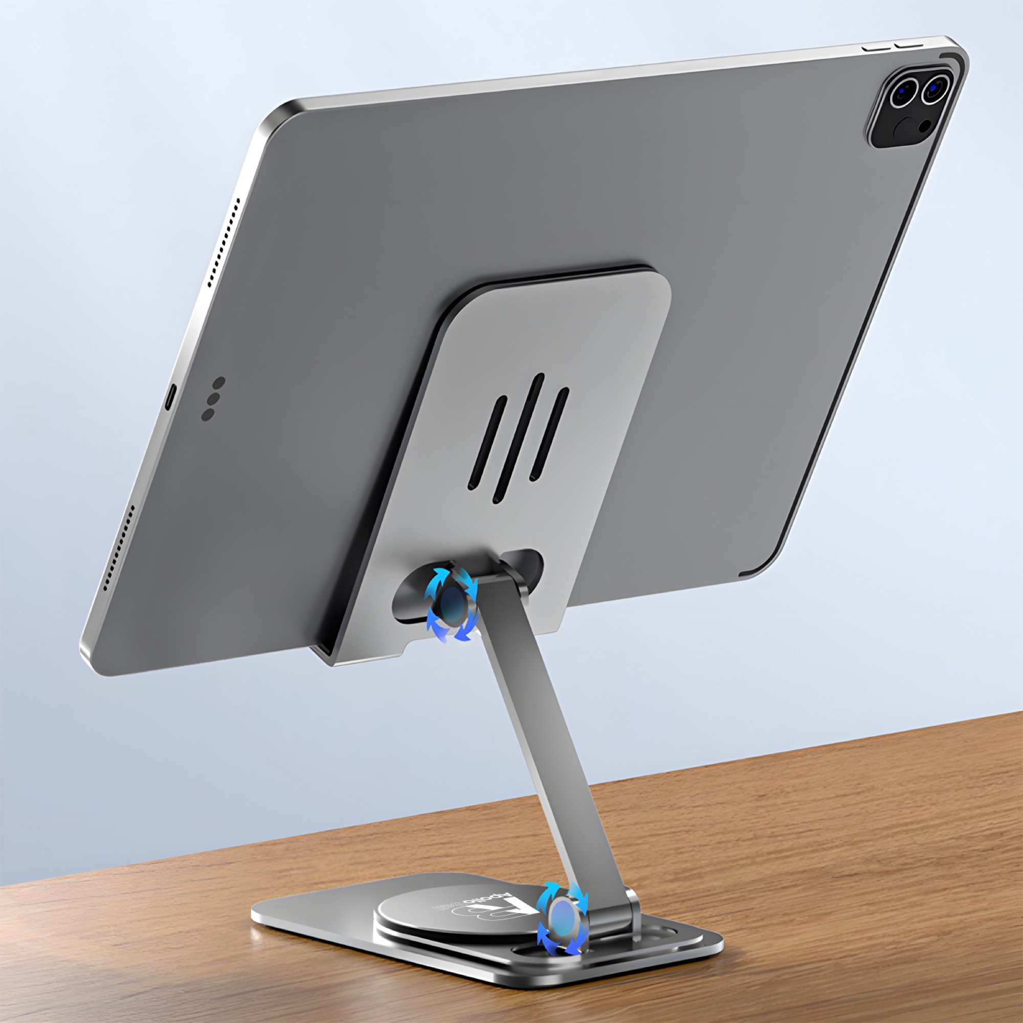 Katlanabilir Masaüstü Telefon/Tablet Tutucu, 360° Dönebilen Alüminyum, Gri - 3