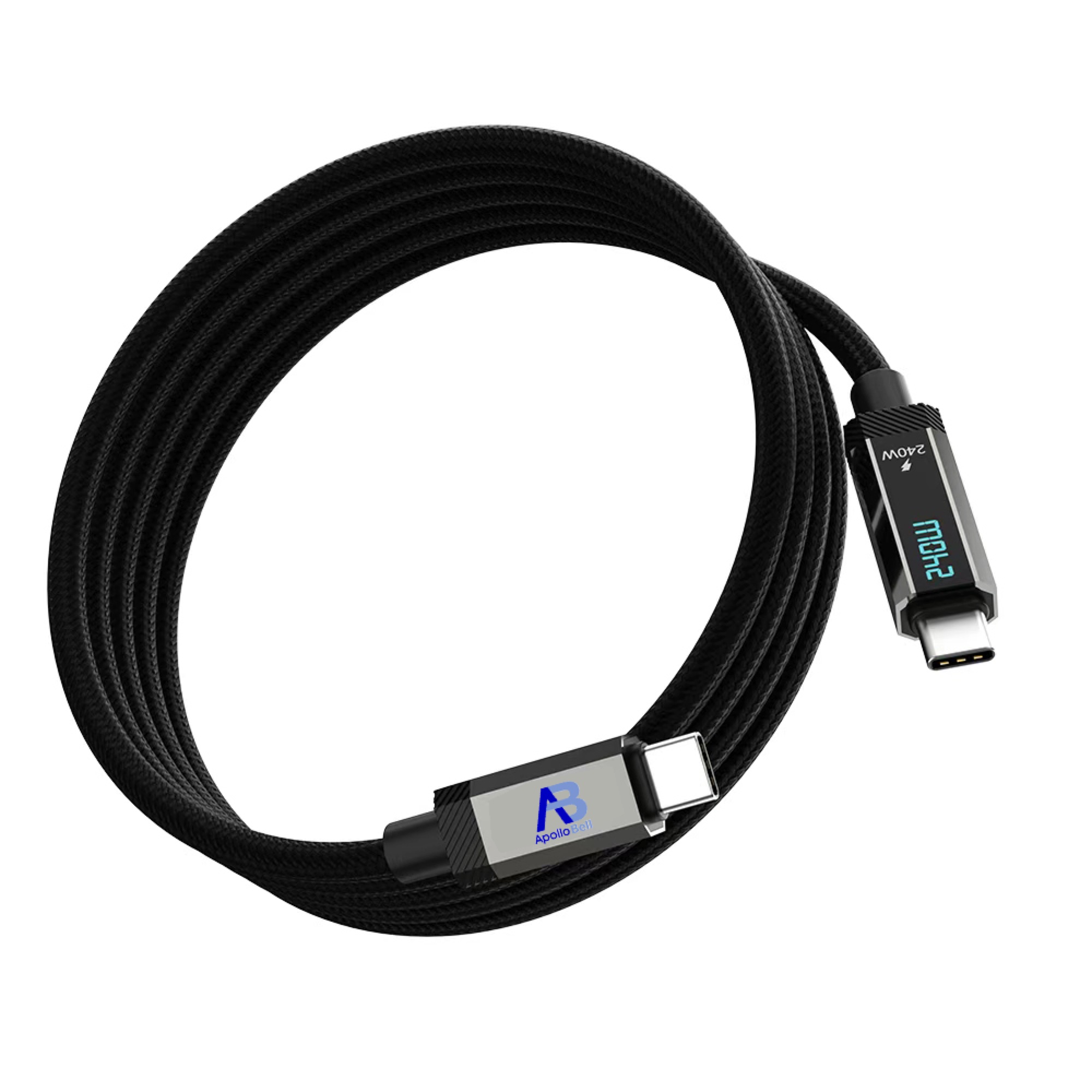USB4 V2.0 Manyetik Kablo 240W / 80Gbps Dijital Ekranlı Örgülü USB-C, 150cm Siyah - 2